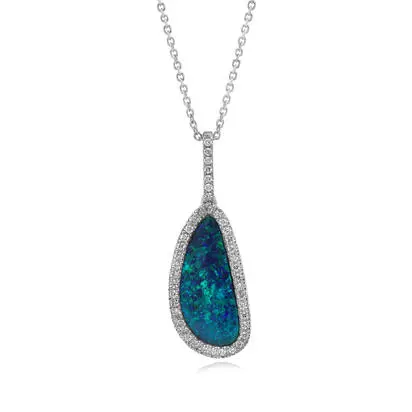 14K White Gold Australian Opal Doublet/Diamond Pendant<br>PMDBT4A245W<div class='big'>$4,095.00</div>