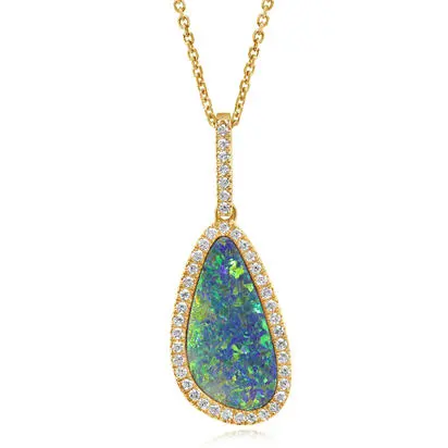 14K Yellow Gold Australian Opal Doublet/Diamond Pendant<br>PMDBT4A320-2CI<div class='big'>$3,945.00</div>