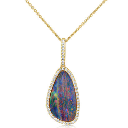 14K Yellow Gold Australian Opal Doublet/Diamond Pendant 14K Yellow Gold Australian Opal Doublet/Diamond Pendant