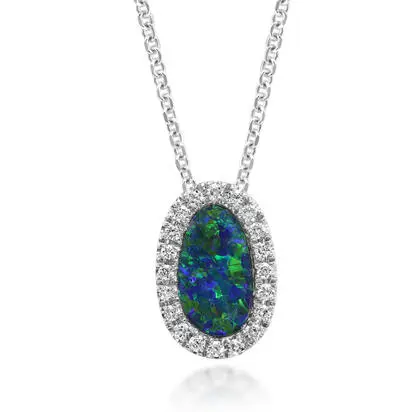 14K White Gold Australian Opal Doublet/Diamond Pendant, PMDBT5A060WI, $2,220.00