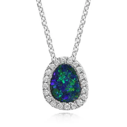 14K White Gold Australian Opal Doublet/Diamond Pendant, PMDBT5A065WI, $2,220.00