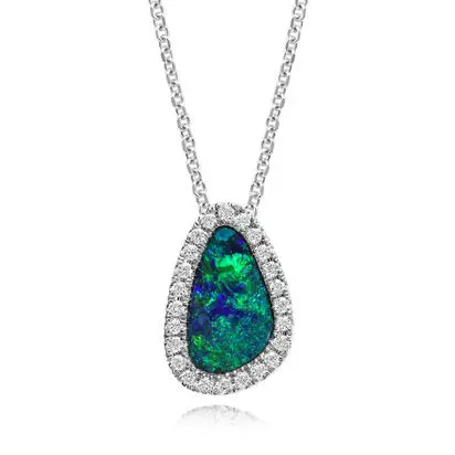 14K White Gold Australian Opal Doublet/Diamond Pendant, PMDBT5A110WI, $2,645.00