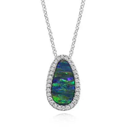 14K White Gold Australian Opal Doublet/Diamond Pendant, PMDBT5A175WI, $3,245.00