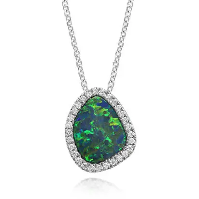 14K White Gold Australian Opal Doublet/Diamond Pendant, PMDBT5A225WI, $3,495.00