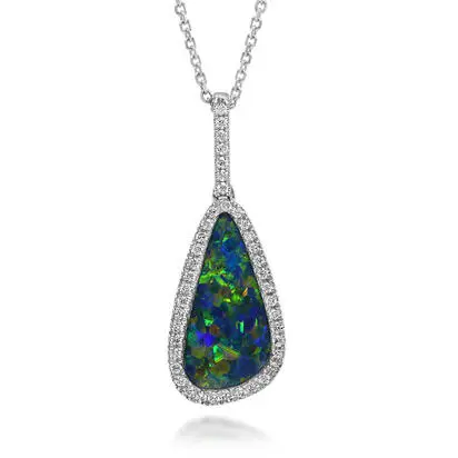 14K White Gold Australian Opal Doublet/Diamond Pendant<br>PMDBT5A240-2WI<div class='big'>$3,945.00</div>