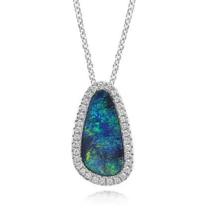 14K White Gold Australian Opal Doublet/Diamond Pendant, PMDBT5A240WI, $3,695.00