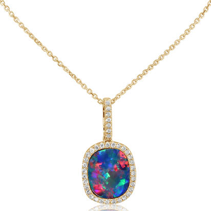 14K Yellow Gold Australian Opal Doublet/Diamond Pendant 14K Yellow Gold Australian Opal Doublet/Diamond Pendant
