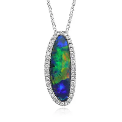14K White Gold Australian Opal Doublet/Diamond Pendant<br>PMDBT5A290WI<div class='big'>$4,070.00</div>