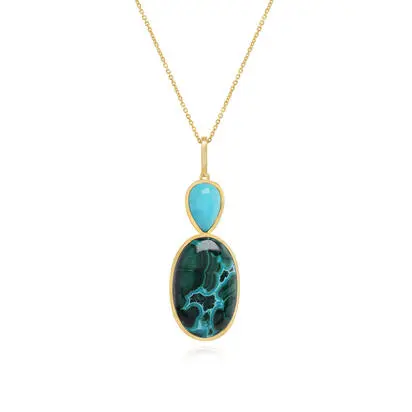 14K Yellow Gold Chrysocolla/Arizona Turquoise Pendant, PMKOV9982124C, $3,845.00