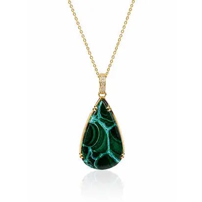 14K Yellow Gold Malachite Chrysocolla/Diamond Pendant, PMKPR9983457CI