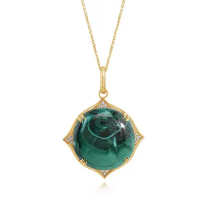14K Yellow Gold Malachite Chrysocolla/Diamond Pendant, PMKRD9983376CI