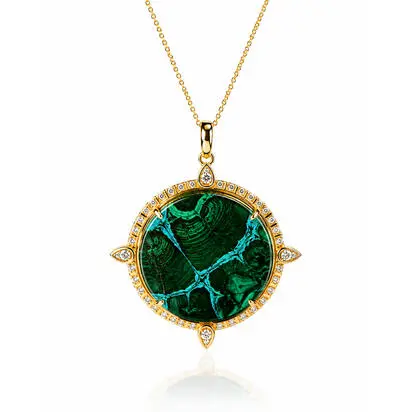 14K Yellow Gold Malachite/Chrysocolla Pendant, PMKRD9985646CI