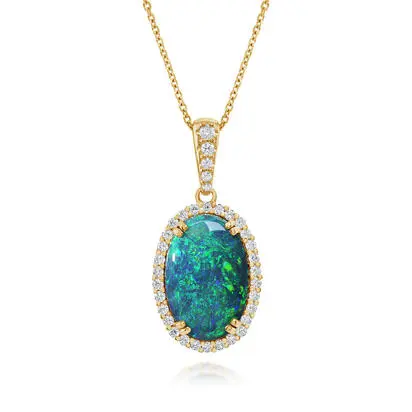 18K Yellow Gold Australian Black Opal/Diamond Pendant<br>PNBOV154426E