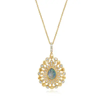 14K Yellow Gold Australian Black Opal/Diamond Pendant<br>PNBPR678112CI