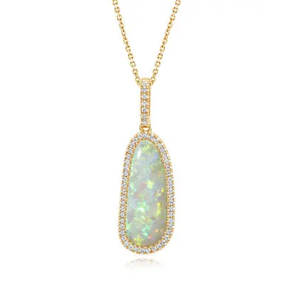 18K Yellow Gold Australian Opal/Diamond Pendant | PNLFF854548E