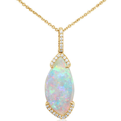 14K Yellow Gold Australian Opal/Diamond Pendant 14K Yellow Gold Australian Opal/Diamond Pendant