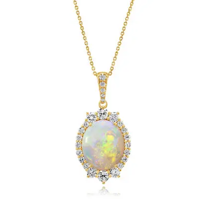 18K Yellow Gold Australian Opal/Diamond Pendant<br>PNLOV679374E
