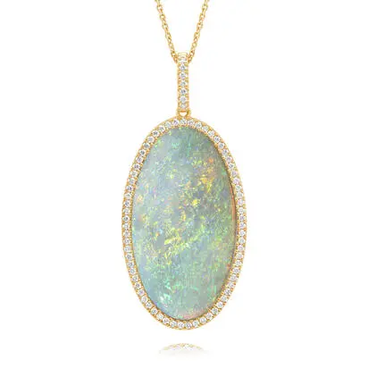 18K Yellow Gold Australian Opal/Diamond Pendant | PNLOV7901268E
