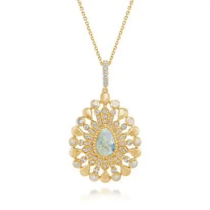 14K Yellow Gold Boulder Crystal Australian Opal/Diamond Pendant<br>PNLPR59155CI<div class='big'>$6,545.00</div>