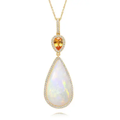18K Yellow Gold Australian Opal/Mandarin Garnet/Diamond Pendant | PNLPR7901007E