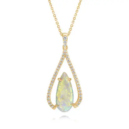 18K Yellow Gold Australian Opal/Diamond Pendant | PNLPR850216E