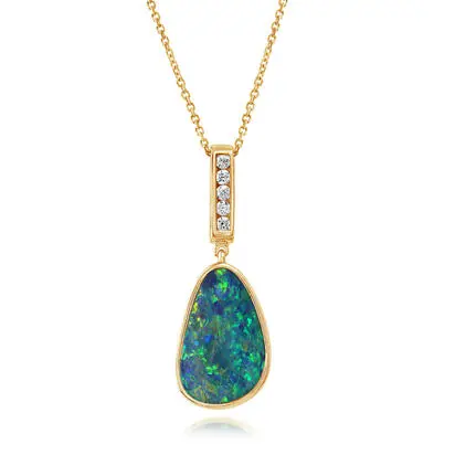 14K Yellow Gold Australian Opal Doublet/Diamond Pendant, POD054-21I, $3,595.00