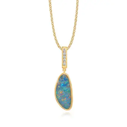 14K Yellow Gold Australian Opal Doublet/Diamond Pendant, POD054-27I, $4,295.00