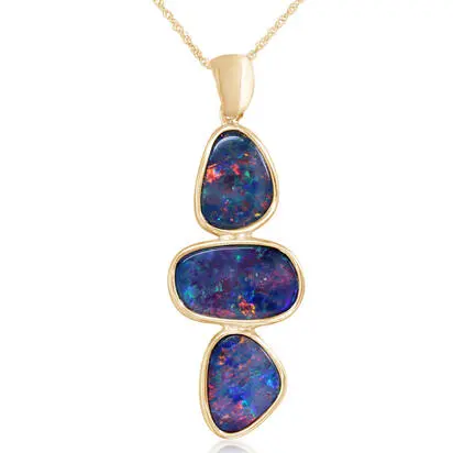 14K Yellow Gold Australian Opal Doublet Pendant | POD333-14I