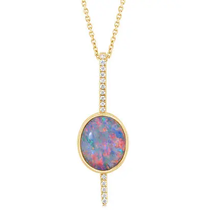 14K Yellow Gold Australian Opal/Diamond Pendant | POD334-6I