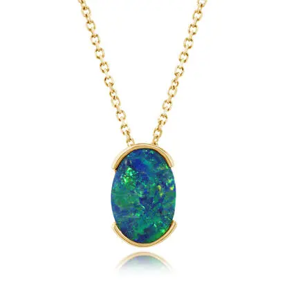 14K Yellow Gold Australian Opal Doublet Pendant | POD335-3I