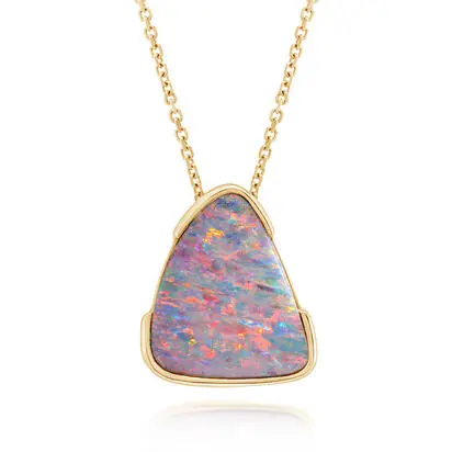 14K Yellow Gold Australian Opal Doublet Pendant | POD335-8I