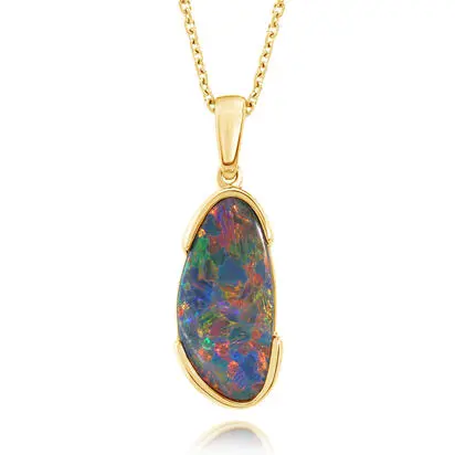 14K Yellow Gold Australian Opal Doublet Pendant | POD336-10I