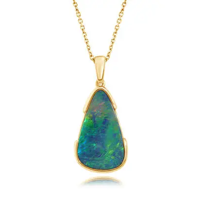 14K Yellow Gold Australian Opal Doublet Pendant | POD336-8I