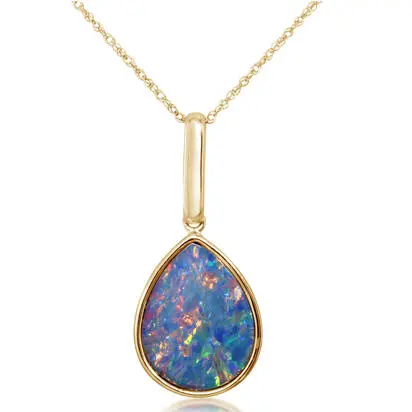 14K Yellow Gold Australian Opal Doublet Pendant | POD342-8I