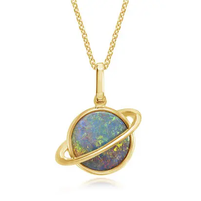 14K Yellow Gold 10mm Australian Opal Doublet Saturn Pendant<br>POD363ADXCI<div class='big'>$2,495.00</div>