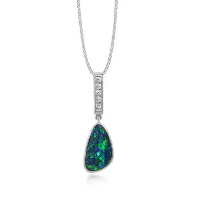 14K White Gold Australian Opal Doublet/Diamond Pendant, PODW054-12I, $2,995.00
