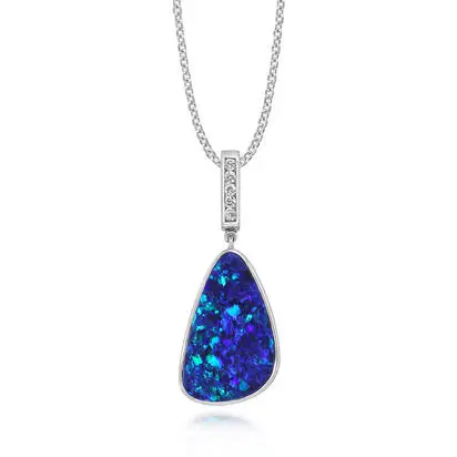 14K White Gold Australian Opal Doublet/Diamond Pendant, PODW054-20I, $3,995.00