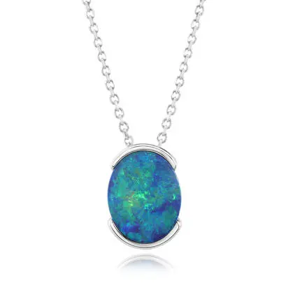14K White Gold Australian Opal Doublet Pendant | PODW335-10I