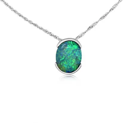 14K White Gold Australian Opal Doublet Pendant | PODW335-4I