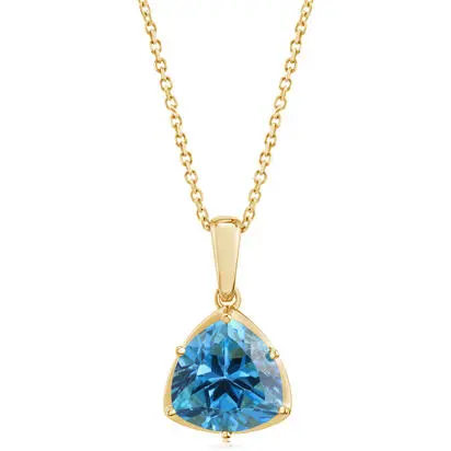 14K Yellow Gold 9mm Trillion Blue Topaz Pendant | PPF500B2XCI