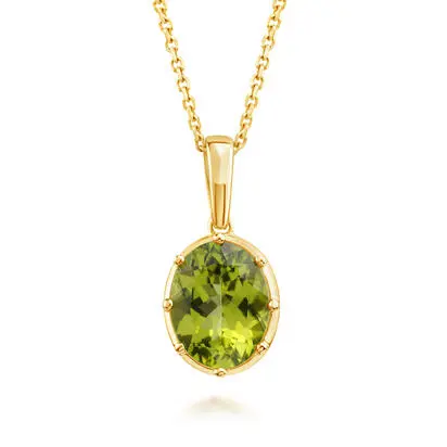 14K Yellow Gold 8x10mm Oval Peridot Pendant | PPF504T2XCI