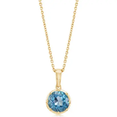 14K Yellow Gold 8mm Round Blue Topaz Pendant, PPF506B2XCI, Call for current price