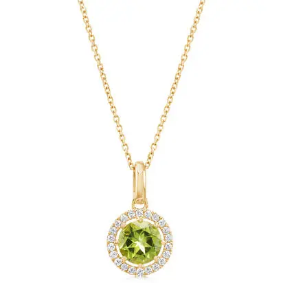 14K Yellow Gold 7mm Round Peridot/Diamond Pendant | PPF524T21CI