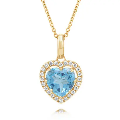 14K Yellow Gold 8mm Heart Blue Topaz/Diamond Pendant | PPF528B21CI