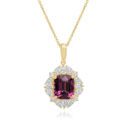 18K Yellow Gold Pink Garnet/Diamond Pendant<br>PPGCU755389EI
