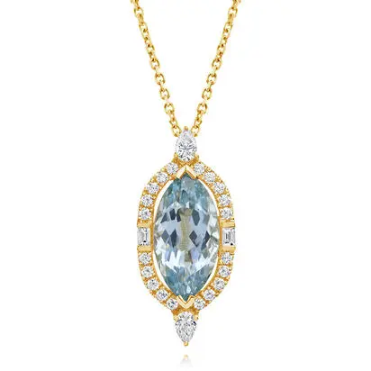 18K Yellow Gold Aquamarine/Diamond Pendant<br>PQ0MQ850215EI