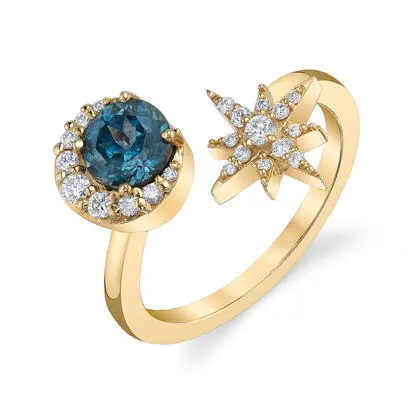 14K Yellow Gold Montana Sapphire/Diamond Star Ring | RCC407MS1C