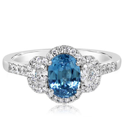 14K White Gold Blue Zircon/Diamond Ring | RBC067BZ1WI