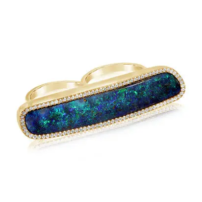 18K Yellow Gold Australian Boulder Opal/Diamond Two-Finger Ring | RBOFF9502268E