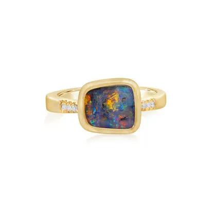 14K Yellow Gold Australian Boulder Opal/Diamond Ring, RBR113-20I, $5,495.00